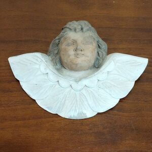 Vintage Hand Carved Wooden Putti Cherub Angel Wall Art ~ 10" x 7"